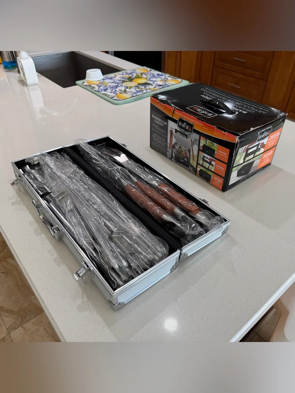 Stainless Steel Barbecue Tool Set and BBQ Caddy.